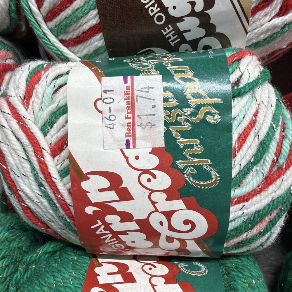 12 Skeins Lily Sugar'n Cream Christmas Sparkle Holiday Yarn Craft Red Green VTG - Picture 10 of 13